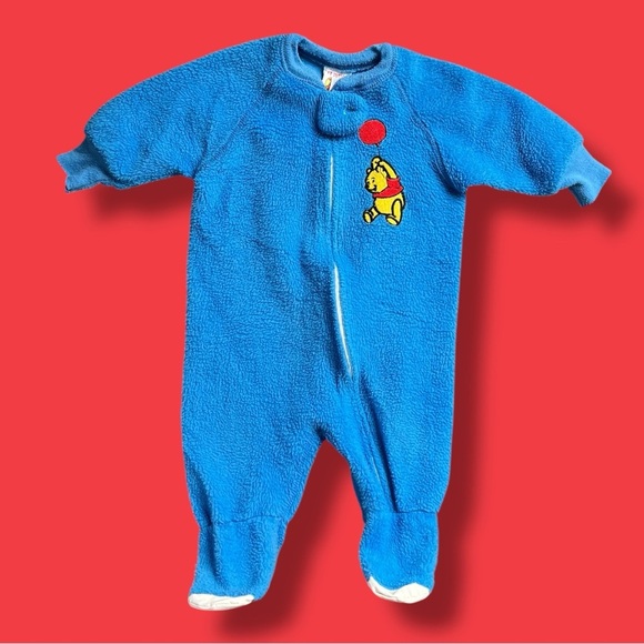 Winnie The Pooh Vtg Blue Footed 1T 12mon One Piece Baby Pajamas Disney 80s READ - Picture 1 of 13